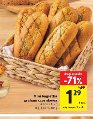 Mini bagietka graham czosnkowa La Lorraine promocja w Intermarche