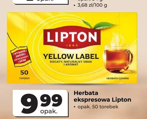 Herbata czarna ekspresowa Lipton Yellow Label promocja w Odido