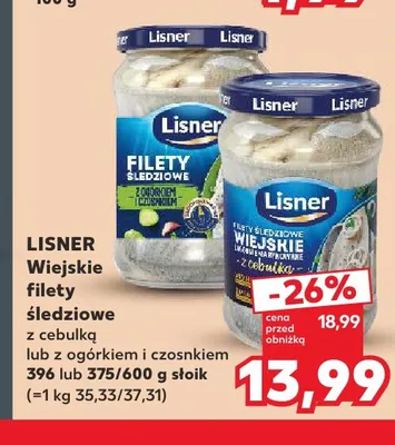 Wiejskie filety śledziowe z ogórkiem i czosnkiem Lisner promocja w Kaufland