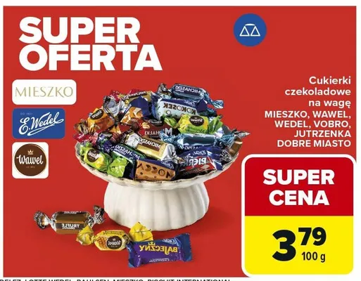 Cukierki czekoladowe MIESZKO, WAWEL, WEDEL, VOBRO, JUTRZENKA, DOBRE MIASTO promocja w Carrefour