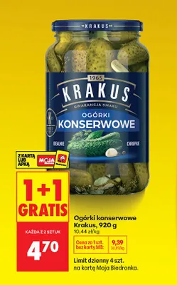 Ogórki konserwowe 1+1 GRATIS promocja w Biedronka