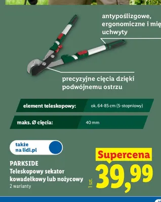 Teleskopowy sekator kowadełkowy Parkside promocja w Lidl