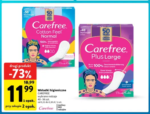 Wkładki higieniczne Carefree Plus Large promocja w Intermarche