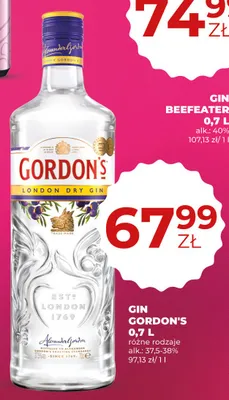 Gin Gordon's London Dry Gin alk. 37,5-38% promocja w Duży Ben