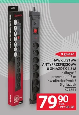 Listwa antyprzepięciowa 5 gniazdek 1,5m Hawk promocja w Selgros