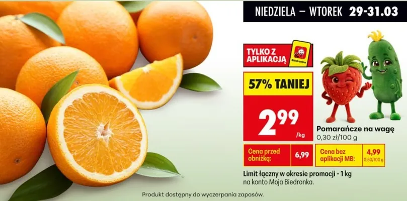Pomarańcze na wagę promocja w Biedronka