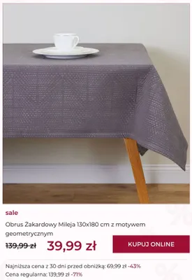 Obrus żakardowy Mileja 130x180 cm z motywem geometrycznym promocja w home&you