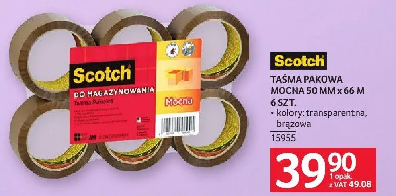 Taśma pakowa mocna 50 MM x 66 M 6 szt. Scotch promocja w Selgros