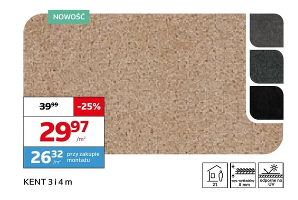 Wykładzina dywanowa Kent 3 i 4 m promocja w Komfort