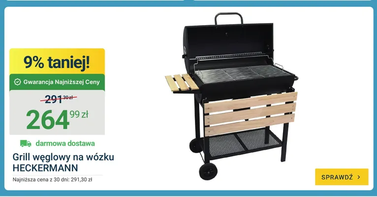 Grill węglowy na wózku Heckermann promocja w ERLI