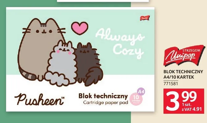 Blok techniczny A4 10 kartek Unipop Pusheen promocja w Selgros