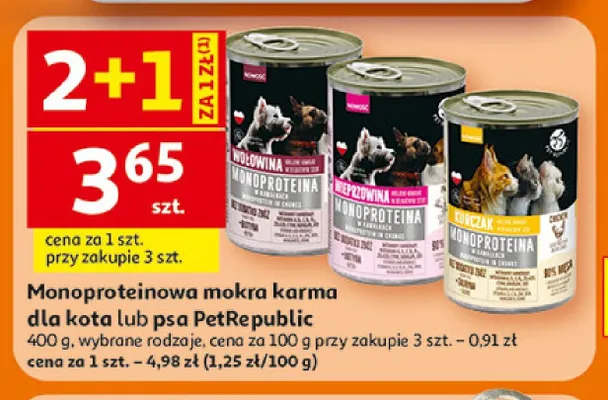 Monoproteinowa mokra karma dla kota lub psa PetRepublic promocja w Auchan