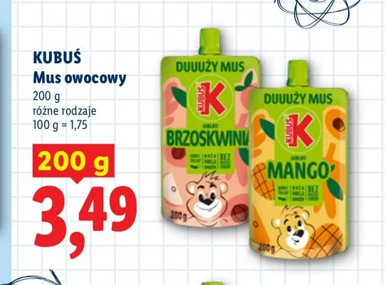 Mus owocowy Kubuś jabłko brzoskwinia promocja w Lidl
