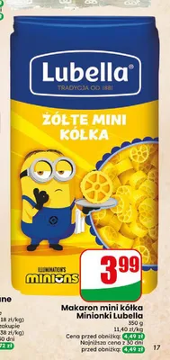 Makaron mini kółka Minionki Lubella promocja w Dino