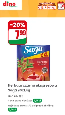 Herbata czarna ekspresowa Saga promocja w Dino