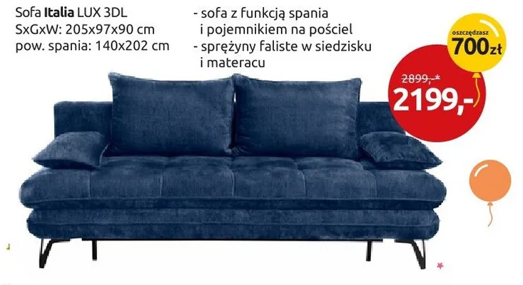 Sofa Italia LUX 3DL promocja w Black Red White