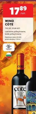 Wino białe półwytrawne Còte promocja w Stokrotka