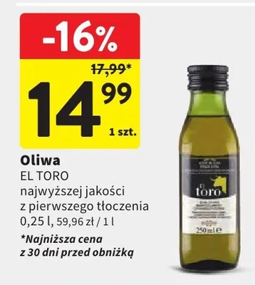 Oliwa z pierwszego tłoczenia El Toro promocja w Intermarche
