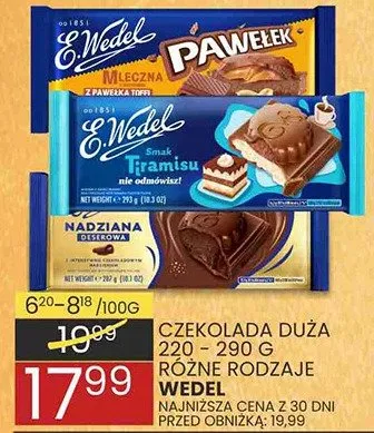Czekolada duża 220-290g różne rodzaje promocja w Wafelek