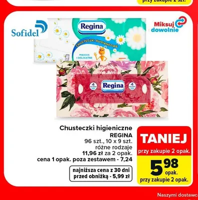 Chusteczki higieniczne Regina 96 szt. promocja w Carrefour