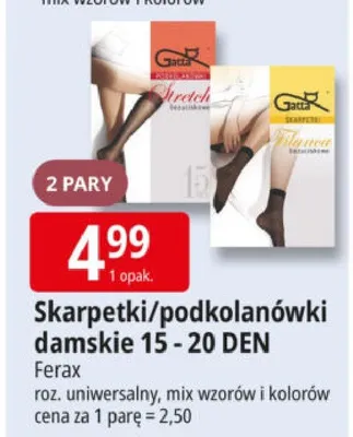 Skarpetki/podkolanówki damskie Ferax 15-20 DEN roz. uniwersalny 2 pary promocja w Leclerc