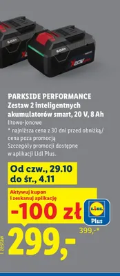 Zestaw 2 inteligentnych akumulatorów smart 8Ah litowo-jonowe Parkside Performance promocja w Lidl