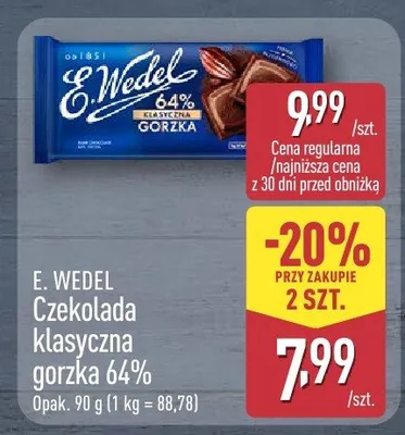Czekolada klasyczna gorzka 64% E.Wedel promocja w Aldi
