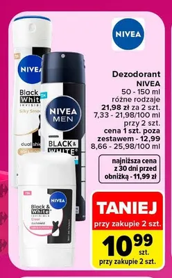 Dezodorant Nivea Black & White Invisible Clear promocja w Carrefour