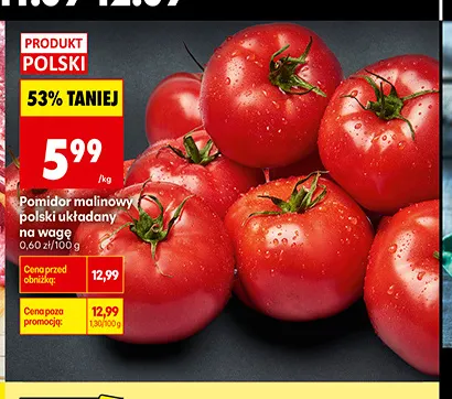 Pomidory malinowe polskie układane na wagę promocja w Biedronka