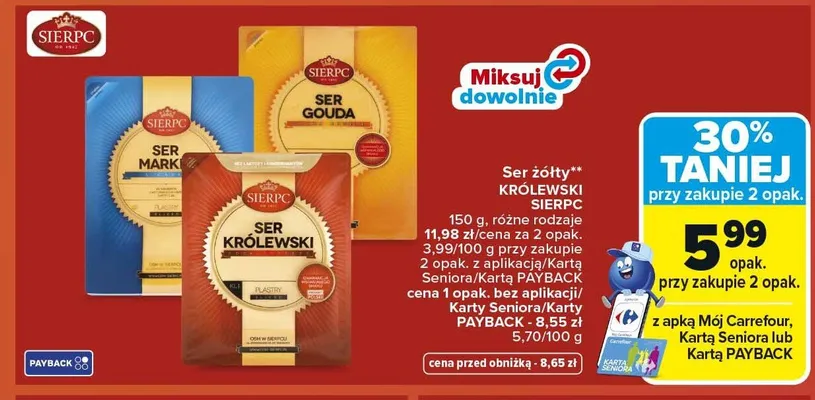 Ser żółty Królewski Sierpc promocja w Carrefour