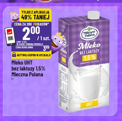 Mleko UHT bez laktozy Mleczna Polana 1,5% promocja w POLOmarket