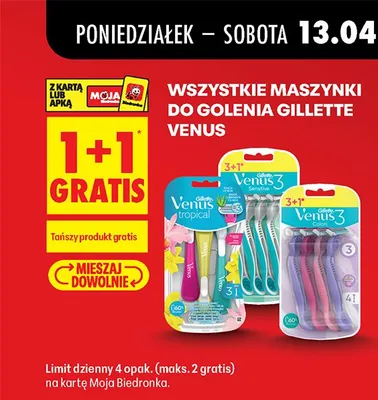 Wszystkie maszynki do golenia Venus 1+1 GRATIS promocja w Biedronka