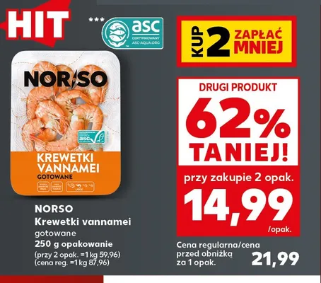 Krewetki vannamei gotowane Norso promocja w Kaufland