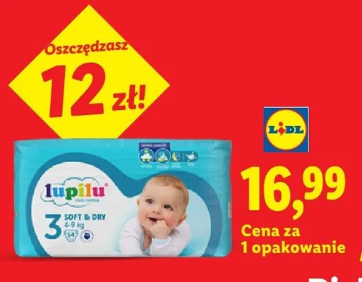 Pieluchy Lupilu Soft & Dry 3 promocja w Lidl