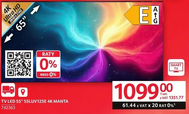 Telewizor TV LED 55" 55LUV125E 4K Manta promocja w Selgros