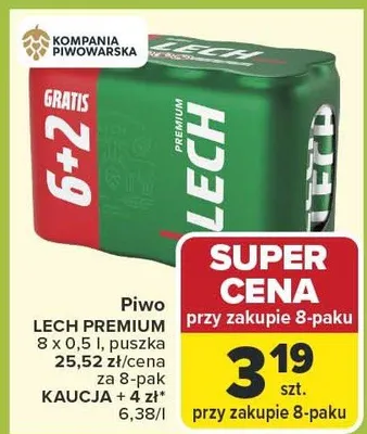 Piwo premium 6+2 gratis promocja w Carrefour