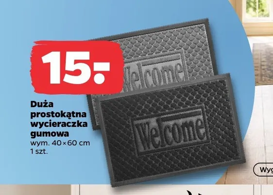 Duża prostokątna wycieraczka gumowa 40x60 cm promocja w Netto