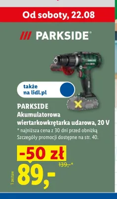 Akumulatorowa wiertarkowkrętarka udarowa Parkside promocja w Lidl