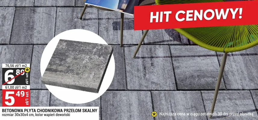 Betonowa płyta chodnikowa Przełom Skalny rozmiar 30x30x4 cm, kolor wapień dewoński promocja w Merkury Market