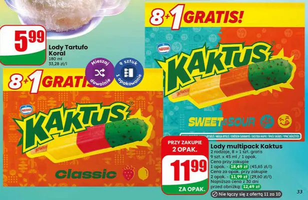 Lody multipack Kaktus Sweet&Sour Nestlé promocja w Dino