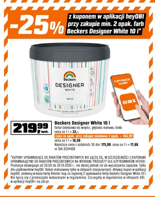 Farba lateksowa do wnętrz Beckers Designer White promocja w OBI