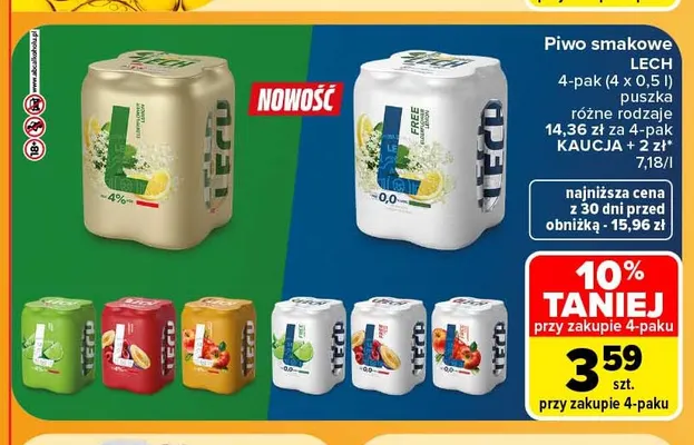 Piwo smakowe Lech 4-pak 500 ml promocja w Carrefour Market
