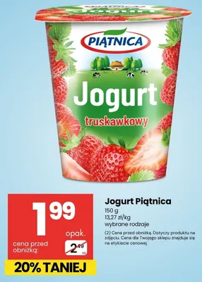 Jogurt truskawkowy Piątnica promocja w Delikatesy Centrum