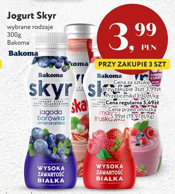 Jogurt pitny Skyr jagoda borówka Bakoma promocja w Market Point