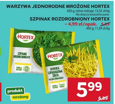 Szpinak rozdrobniony mrożony Hortex promocja w Stokrotka