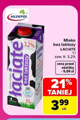 Mleko bez laktozy Łaciate 3,2% promocja w Carrefour
