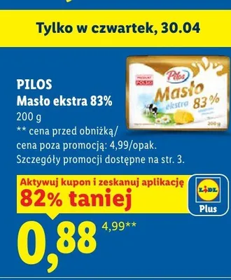 Masło ekstra 83% Pilos promocja w Lidl