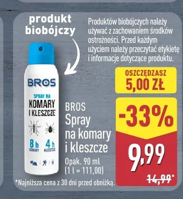 Spray na komary i kleszcze Bros promocja w Aldi