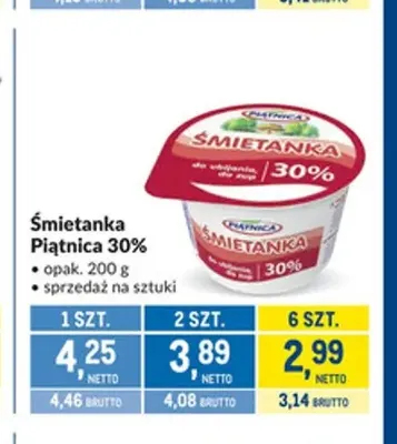 Śmietanka Piątnica 30% promocja w Makro