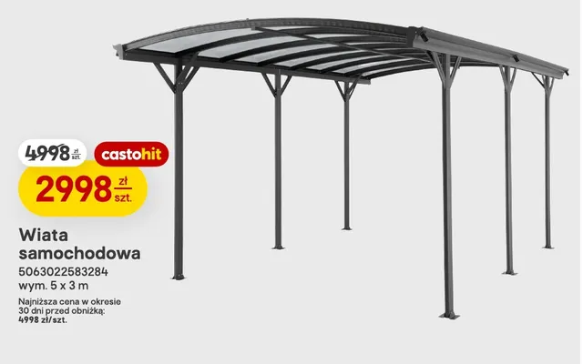Wiata samochodowa 5x3 m promocja w Castorama